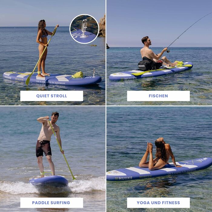 Високоякісні аксесуари для веслування Stand Up - HUIIKE Sup Board, дошка для веслування стоячи з подвійним використанням весла та сидіння для байдарки Веслування стоячи з великою стабільністю Весло для веслування стоячи (Royal Blue - Beach)