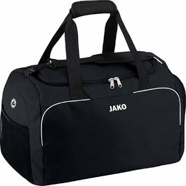 Спортивна сумка JAKO Classico Junior чорна 45x30x30 см для чоловіків, з внутрішньою кишенею, містким основним відділенням на двосторонній блискавці та сітчастою кишенею
