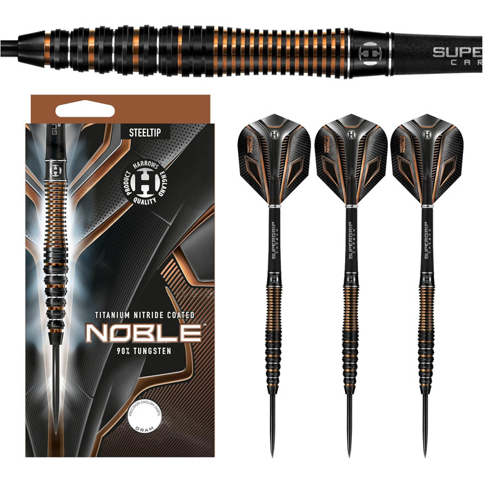 Набір Noble 90 Tungsten Black Darts, сталевий наконечник, 21-26г