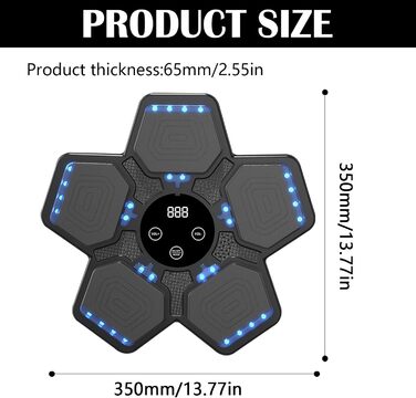 Музична боксерська машина, Світлодіодна музична боксерська машина Розумна музична боксерська машина для дорослих і дітей Регульований 5 режимів Box Wall і режим підрахунку Музичний панч для корекції фігури Силові тренування Зняття стресу