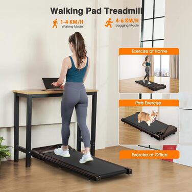 Тиха бігова доріжка Walking Pad Dripex для дому, до 120 кг, 1-6 км/год, 2.5 к.с., подвійна амортизація, компактна, коричнева