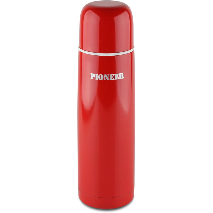 Термос-ізотермічна пляшка Pioneer з нержавіючої сталі 0,5 л, подвійні стінки, зберігає тепло до 8 годин, холод до 24 годин, не протікає, BPA-вільна, червона