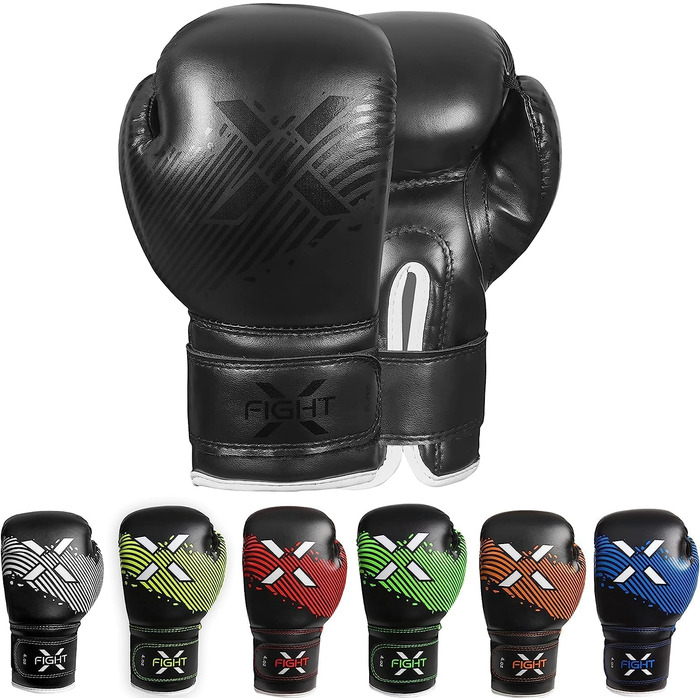 Дитячі боксерські рукавички FightX, 113 г, чорні, PU-шкіра, для тренувань і спарингів, для хлопчиків і дівчаток, MMA, комплект