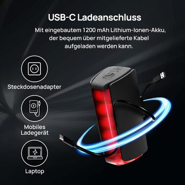 Велосипедний LED-набір світла FISCHER Twin Stop 100 Люкс з акумулятором, сенсорним режимом, довгим часом роботи, алюмінієвий корпус, чорний