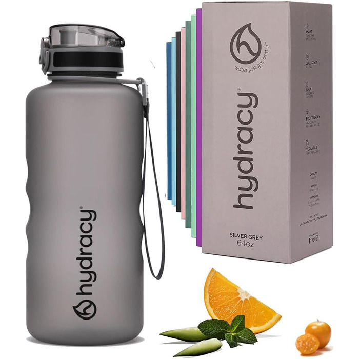 Гідраційна пляшка для води з фруктовим відсіком Hydracy 2л, BPA Free, з часовою міткою, герметична спортивна пляшка без конденсату для спорту та активного відпочинку