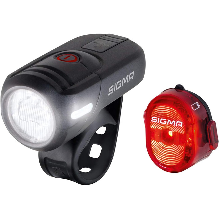 Комплект велосипедних LED фар SIGMA Aura45/Nugget II, 45/15 Люкс, акумуляторні, водозахищені, легкий монтаж, передня та задня фара