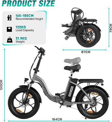 Велосипед ELEKGO E-Bike, 20' товста шина, 250 Вт, 36 В, 7 швидкостей