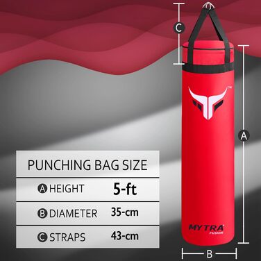 Боксерська груша Mytra Fusion Підвісна боксерська груша без наповнення для ММА, Муай Тай, Бокс, Тренування з карате Боксерська груша для дорослих Доступний у 2 розмірах та 5 футів (5 футів, червоний)