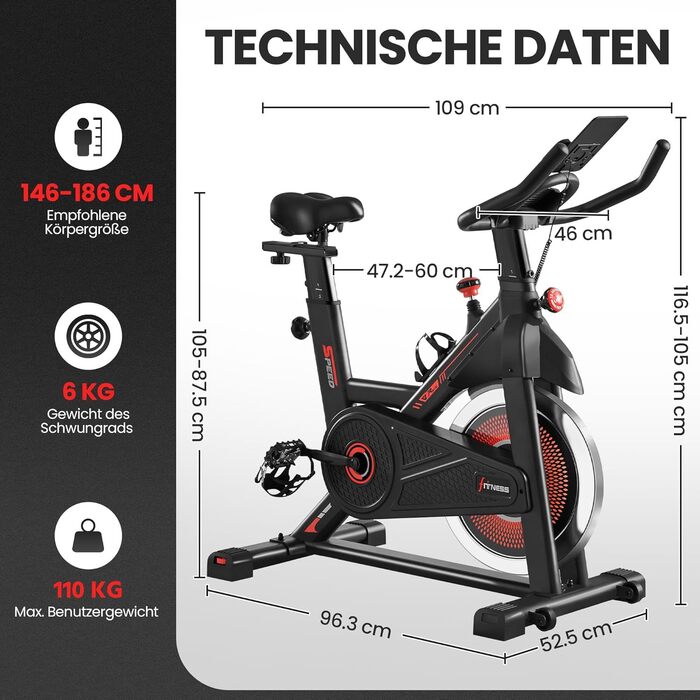 Велотренажер Yaheetech з LCD дисплеєм, кронштейном, 110 кг