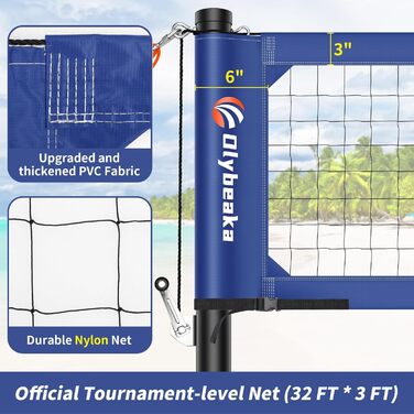 Портативна волейбольна сітка Olybeaka на відкритому повітрі, міцний набір волейбольних сіток на задньому дворі, обмежувальна лінія 5,1 см, оновлена конструкція проти провисання
