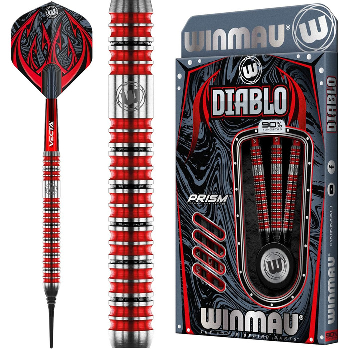 Вольфрамові дротики WINMAU Diablo Profi Softip 20г з польотами, стеблами