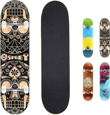 Скейтборд Osprey Absolute Beginner Double Kick Trick, 78,7 x 20,3 см Maple Deck One Size Candy Skull