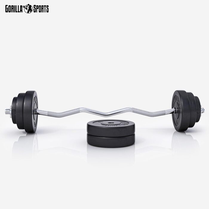 Набір гантелей GORILLA SPORTS 35 кг SZ Curl Bar, обважнювачі, застібки