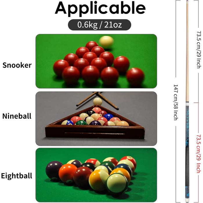 Кінний більярдний кий, 58 Більярдний кий Палиця для басейну 13 мм Поради для більярдного настільного спорту Blau