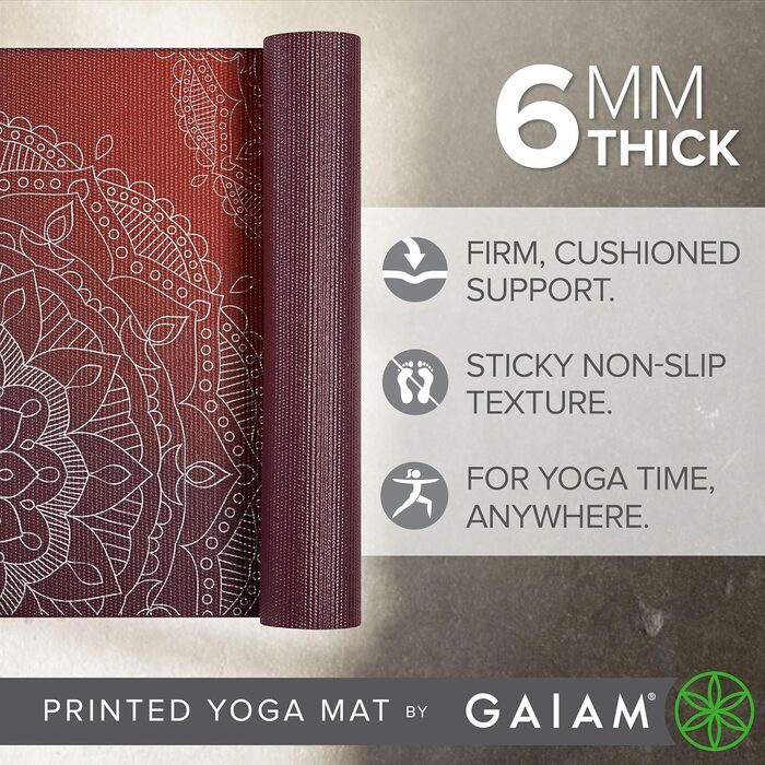 Килимок для йоги Gaiam Premium 6 мм, антиковзкий, металевий сонячний захід, для йоги, пілатесу та фітнесу, 172×61×0,6 см