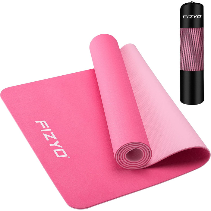 Йога-мат Fizyo 183x61 см, рожевий, TPE, нековзкий, з сумкою та ременем, для пілатесу, фітнесу, товщина 0,6 см
