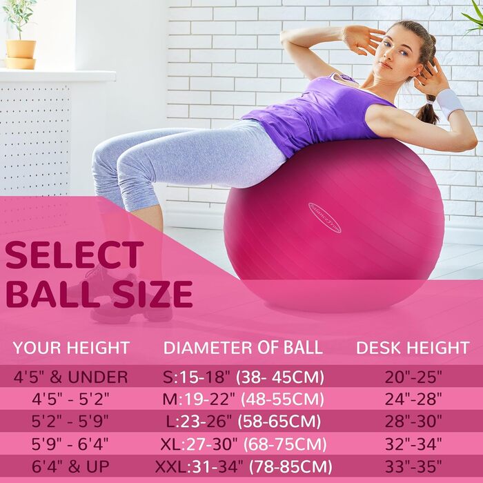 М'яч для вправ BalanceFrom Sports, Стійкий, Нековзкий, Насос, Pink XL 68-75 см