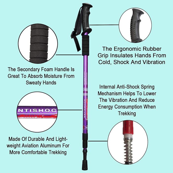 Туристичні палиці Aihoye, 2 шт. и, складні, легкі, ударостійкі, туристичні палиці або туристичні палиці, регульовані туристичні палиці для жінок і чоловіків фіолетовий