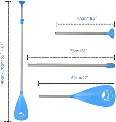 Весло дитяче YVLEEN SUP, регульоване, 3 предмети, міцне, легке, синє