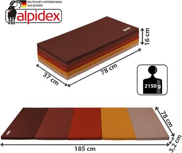 Гімнастичний килимок ALPIDEX Складний м'який килимок для підлоги 185 x 78 x 3,2 см Гімнастичний килимок Спортивний килимок для дому, дітей, дорослих (червоний)