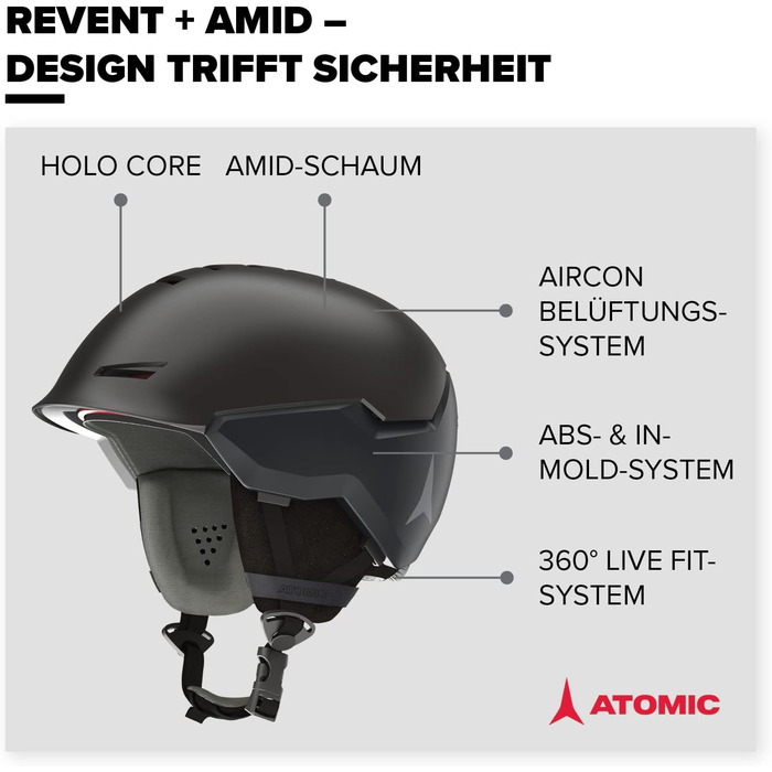 Гірськолижний шолом ATOMIC Revent AMID - унісекс для дорослих - Custom Fit & Precise Fit - Чудовий захист від ударів - Інноваційна система вентиляції (63-65 см, чорний)