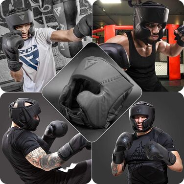 Головні убори RDX Boxing Спаринги Грепплінг, Maya Hide Leather, Головний убір для ММА Муай Тай Тренування з кікбоксингу, Багатошарова підкладка, Тхеквондо Бойові мистецтва BJJ Боротьба Карате, Чорні Mattes Schwarz L