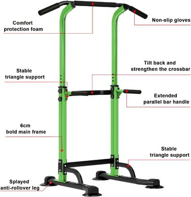 Турнік-ап Бар Power Tower Регульована Dip Station зелена