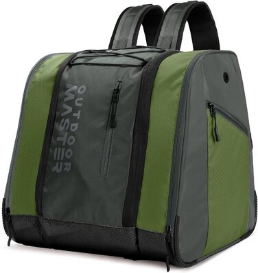 Сумка для лижних черевиків OutdoorMaster 38 л, рюкзак для сноуборду для повітряних подорожей з водонепроникним дном для лижного шолома, лижних окулярів і рукавичок (оливково-зелений)