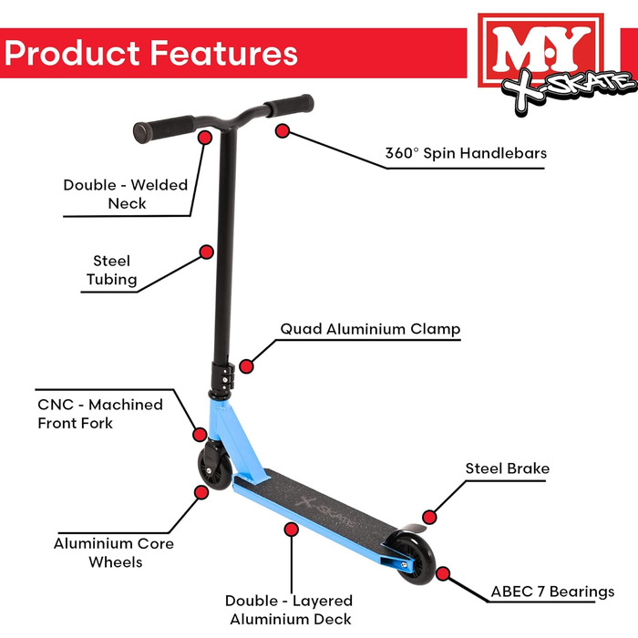 Трюковий самокат M.Y X-Skate - самокат Trick Kick з хромованими підшипниками ABEC 7 синій