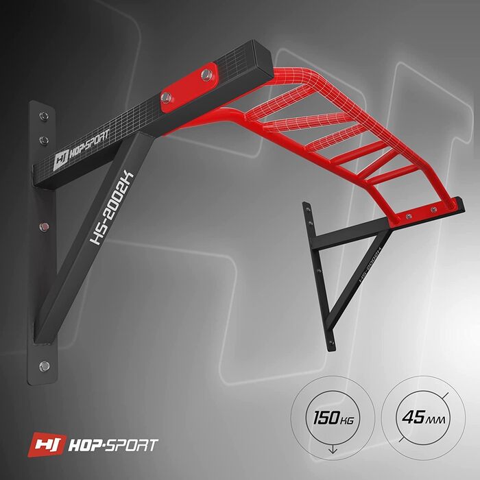 Підтягувальна планка Hop-Sport Multigrip для стіни HS-2002K - професійна фітнес-турніка для дому з безліччю варіацій хвата