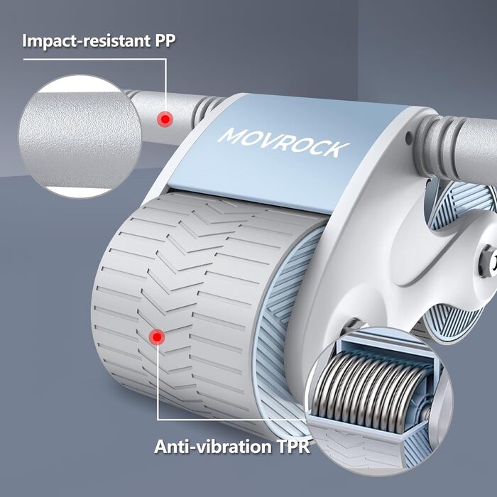Роликове колесо Movrock Ab з автоматичним відскоком для домашнього тренажерного залу Core Fitness, стабільне обладнання для тренування живота, включаючи наколінник, ідеально підходить для тренування м'язів живота та силових тренувань Яскравий, синій