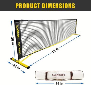 Портативний набір сіток для піклболу SunNordic, сімейні вправи, поліефірна сітка Pickleball з атмосферостійким металевим каркасом і сумкою для перенесення, погодна сітчаста система Pickleball, зовнішня та внутрішня сітка для піклболу 4 м жовтийчорний (оди