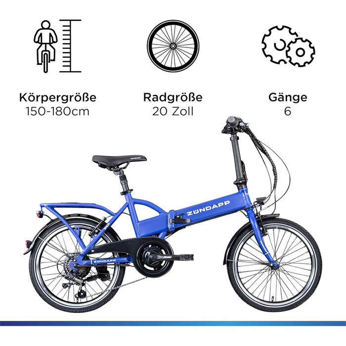 Електровелосипед  складаний Pedelec 6-швидкісний 150-180 см синій, 101 E-Bike 20