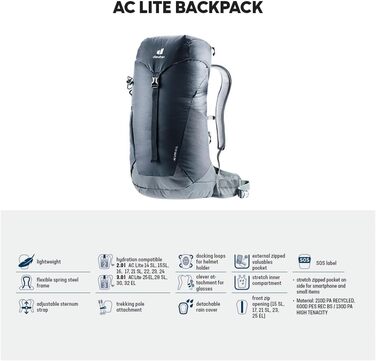 Рюкзак для туризму Deuter AC Lite 32 EL Extra Long, чорний/графіт