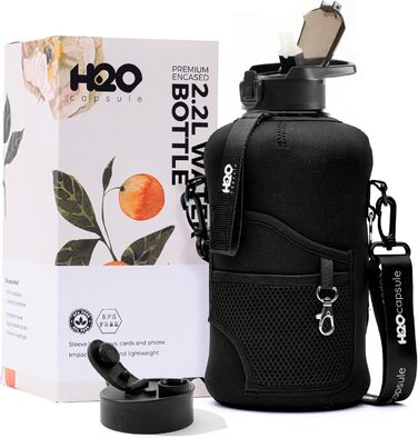 Пляшка для води H2O Capsule 2.2 л з чохлом і трубочкою, BPA-free, спортивна, з ручкою, велика, багаторазова, 74oz