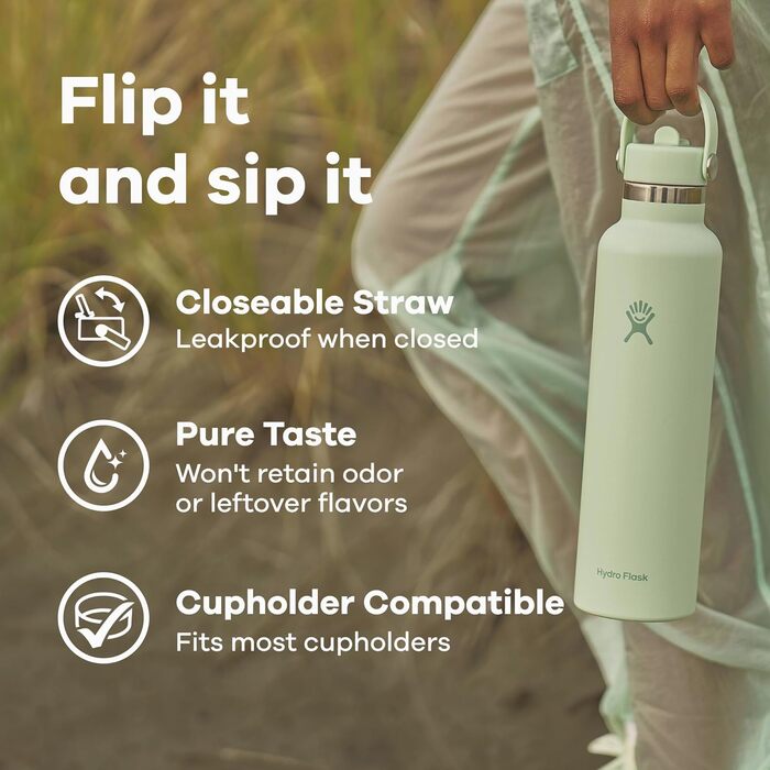 Термос-гідрофляшка HYDRO FLASK 709 мл з трубочкою, вакуумна пляшка з нержавіючої сталі, для гарячих і холодних напоїв, BPA-free, чорна