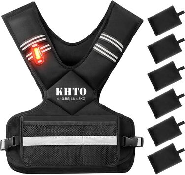 KHTO Регульована обважнювальна жилетка з відбиваючими смугами для чоловіків і жінок, для тренувань, кардіо та силових вправ, 4-10 кг