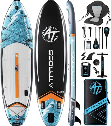 Надувна SUP-дошка ATPROSS 350x89x15 см, витримує до 200 кг, широка, для дорослих, з набором аксесуарів і рюкзаком, стійка, нековзка, для йоги, риболовлі та серфінгу