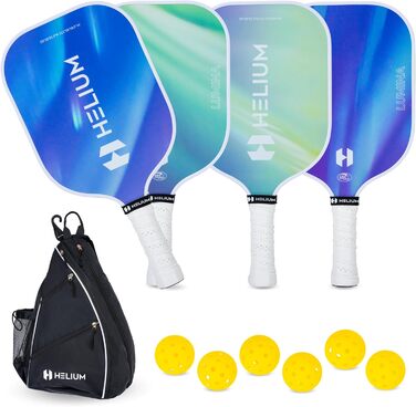 Набір ракеток для піклболу Helium Pro з вуглецевого волокна, 4 шт. – сертифіковані USAPA, легка стільникова основа, підвищене обертання, 6 м'ячів, сумка