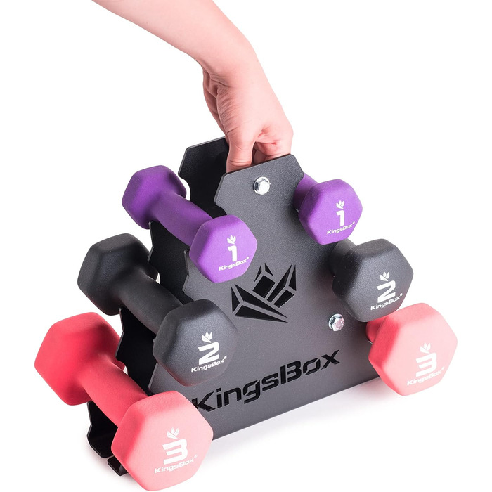 Гантелі неопренові KingsBox, 3 обважнювачі, стійка для дому/залу