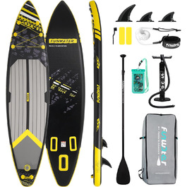 Надувна SUP-дошка FunWater для дорослих з веслом, ручним насосом, нековзким EVA-покриттям та страховочним шнуром