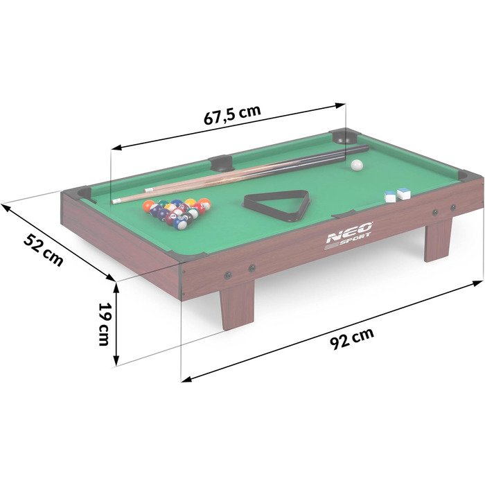 Міні більярдний стіл Neo-Sport 3ft, 92x52x19 см для дітей, ігровий набір