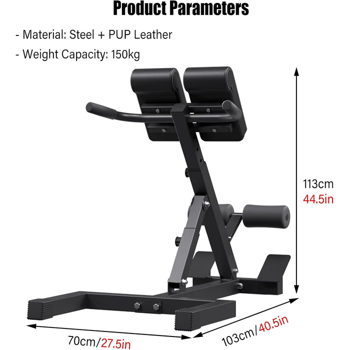 Римський стілець Римський стілець Hyperextens Лава складна, 5 рівнів регульованого розширення спини Фітнес-обладнання, чорний стілець AB для домашнього тренажерного залу Тренування всього тіла 103x70x113/40.5x27.5x44.5 дюймів