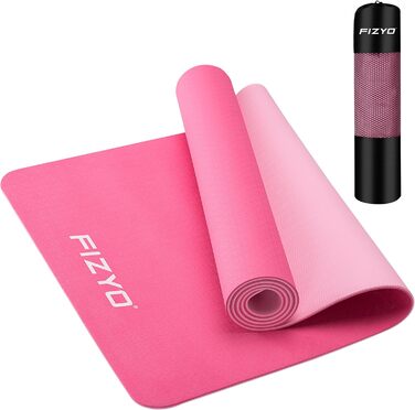 Йога-мат Fizyo 183x61 см, рожевий, TPE, нековзкий, з сумкою та ременем, для пілатесу, фітнесу, товщина 0,6 см
