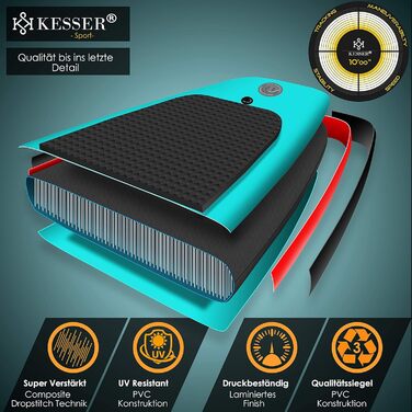 KESSER® Надувна SUP-дошка для веслування, преміум, 6 дюймів, з повним комплектом аксесуарів, для водного спорту, до 130 кг