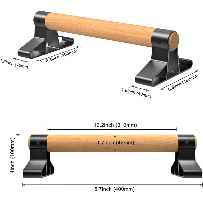 Бруси для віджимань SELEWARE з ергономічною дерев'яною ручкою та надміцною сталлю - Нековзні бруси для віджимань Стійки на руках для силових тренувань та гімнастики (дерево - довжина 40 см)