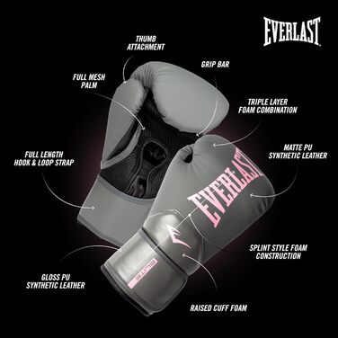 Жіночі боксерські рукавички Everlast Elite Prostyle 8oz, сірі/рожеві