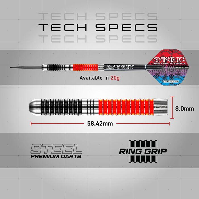 Гра RED DRAGON Набір дартсу зі сталевим наконечником (укус змії)