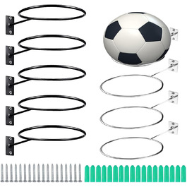 Кронштейн для м'яча Стінка, Настінний кронштейн Тримач м'яча 5 шт. чорний 4 шт. Срібний м'яч Настінний кронштейн для спортивного м'яча Стіна для баскетболу Футбол Регбі Волейбольний дисплей 9 шт.