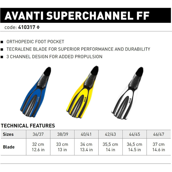 Ласти Avanti Superchannel FF, жовті, розмір 38